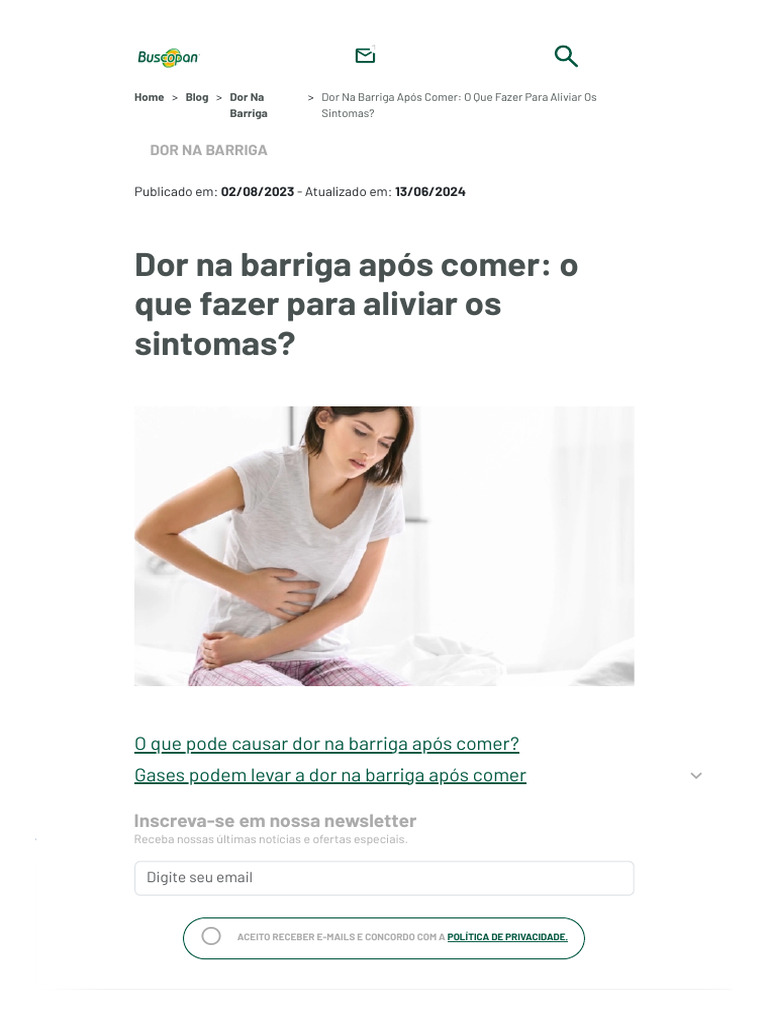 Dor Na Barriga Após Comer - o Que Fazer - Causas + Como Aliviar | PDF