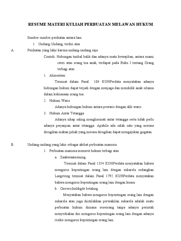 Resume Materi Kuliah Perbuatan Melawan Hukum