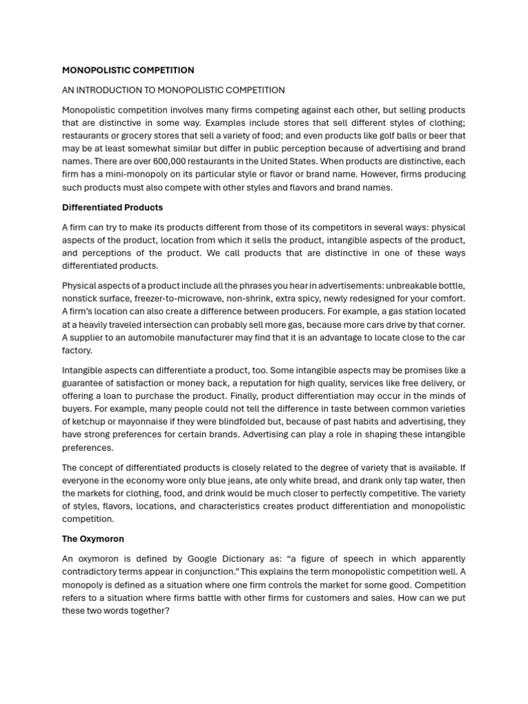 Monopolistic Competition | PDF