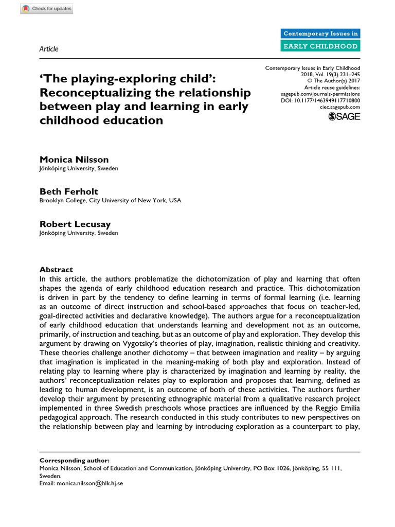 Nilsson Et Al 2017 The Playing Exploring Child Reconceptualizing The ...
