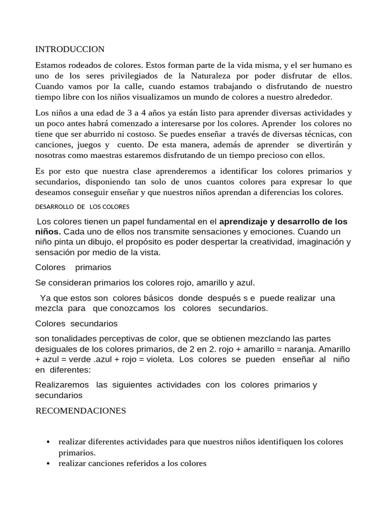 Actividades para Colores Primarios | PDF | Color | Amarillo