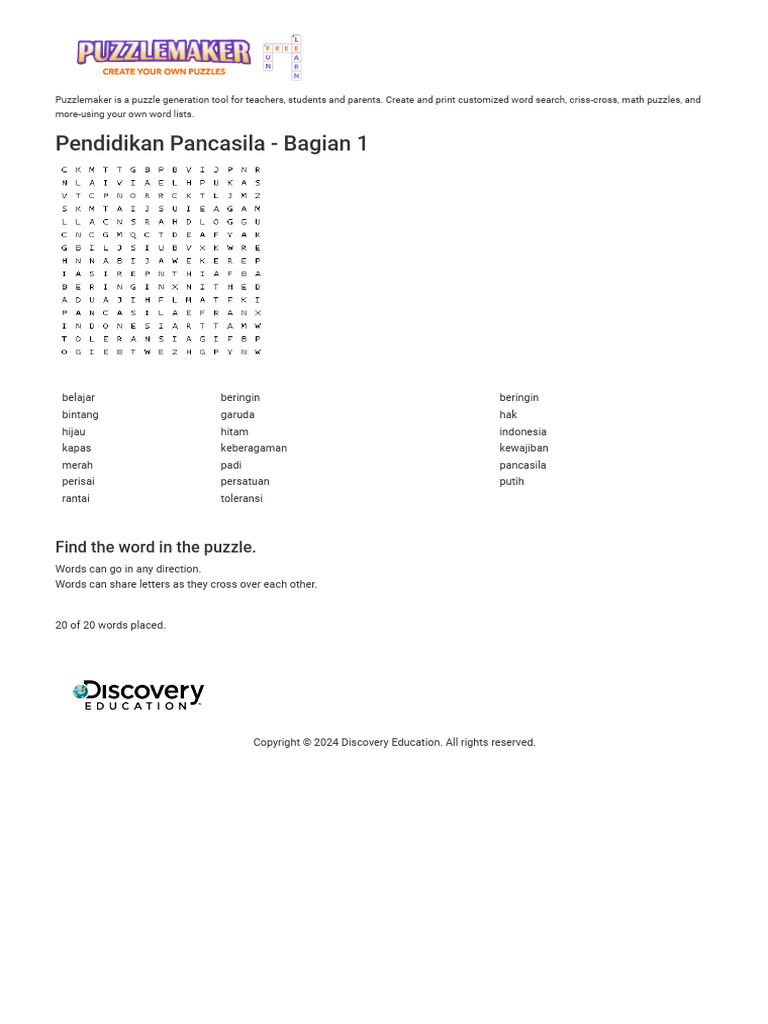 Discovery Education Puzzlemaker Word Scramble | Formal Education