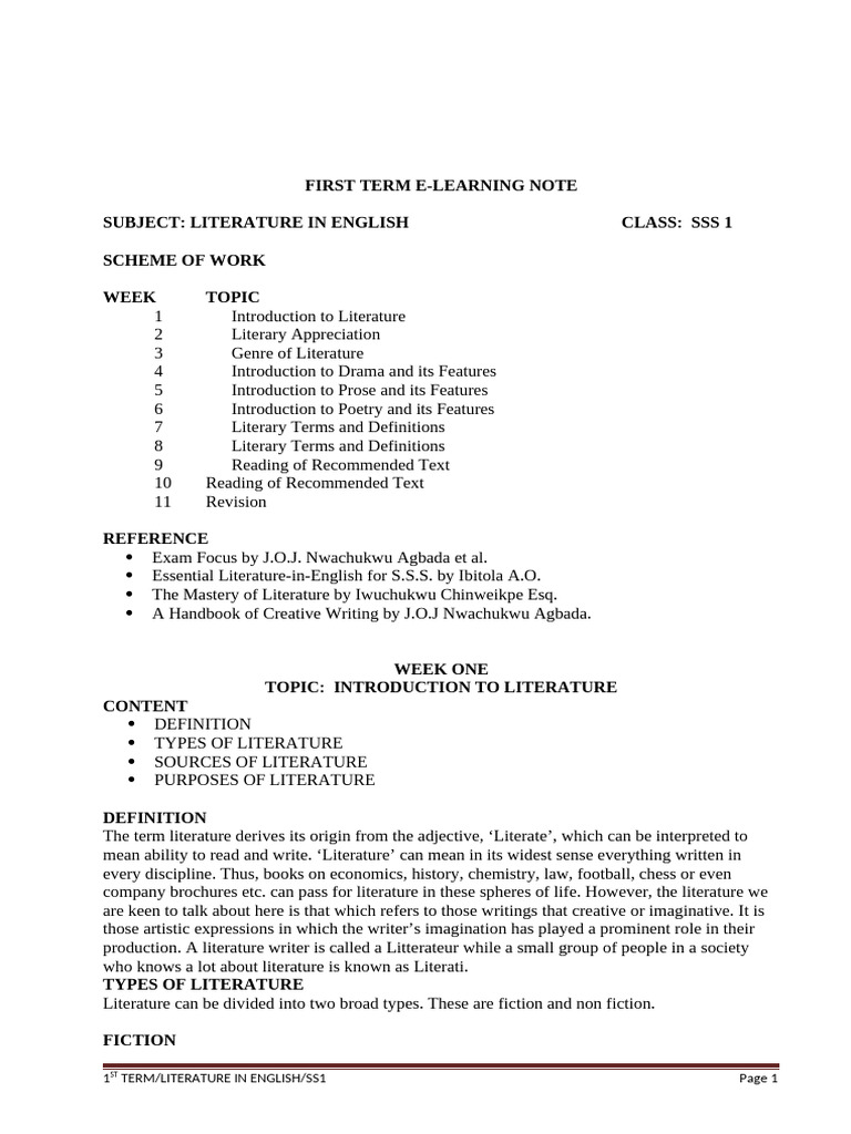 First Term Ss1 Literature in English | PDF