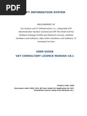 IVAS_DLV_BP User Guide for Application for VAT Consultant Licence using Form Mushak-18.1