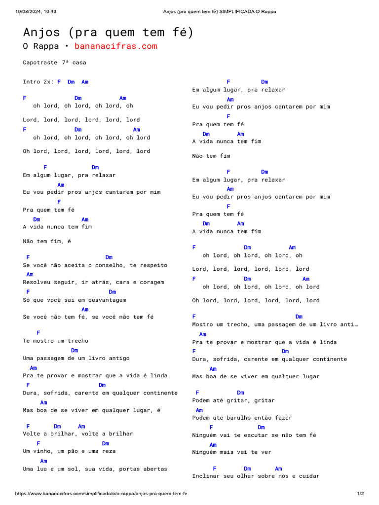 Anjos (Pra Quem Tem Fé) SIMPLIFICADA O Rappa | PDF