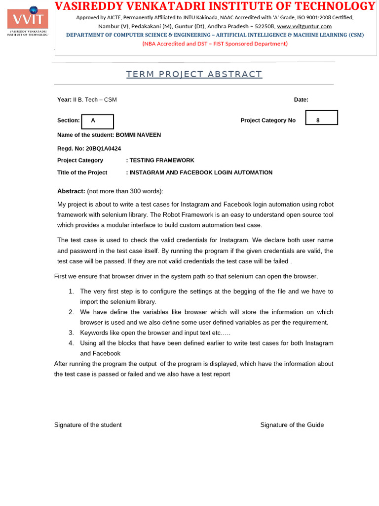 II CSM r23 Python Project Abstract Format | PDF