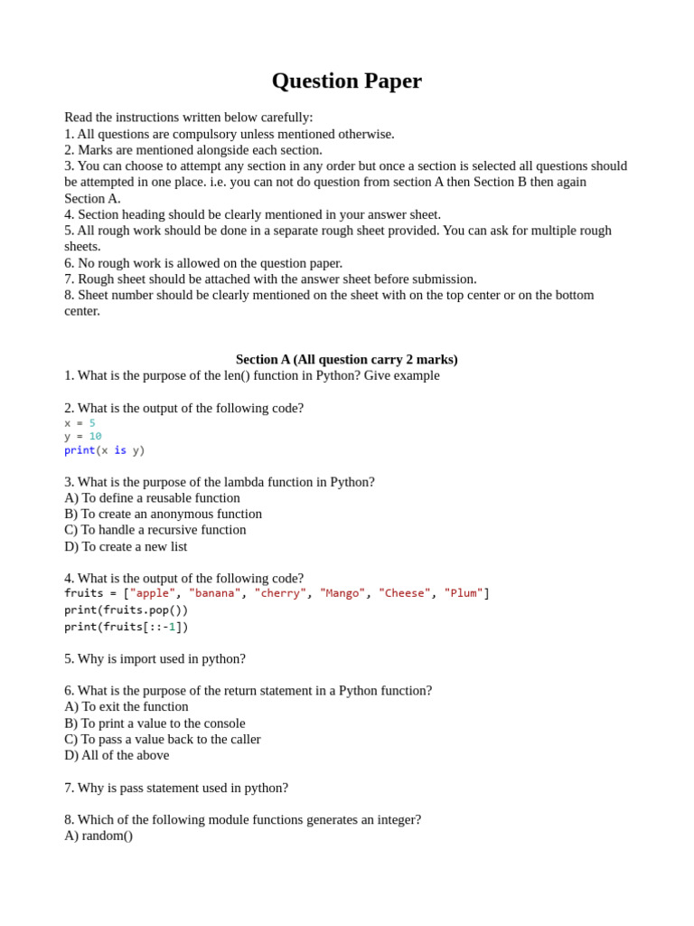 Python Final Exam - Mock Test | PDF