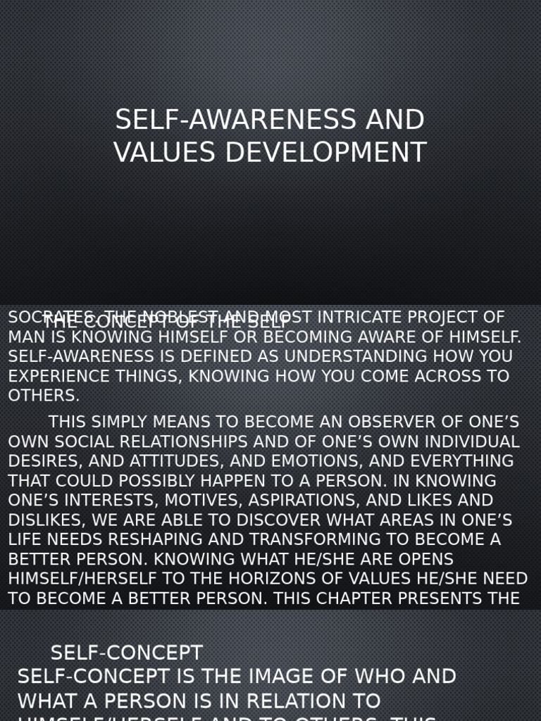 Self Awareness and Values Development | PDF