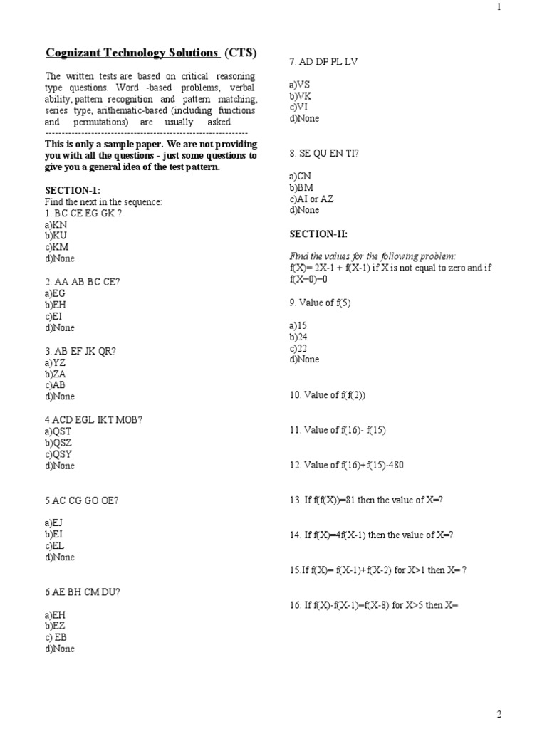Cognizant Technology Solutions (CTS) | PDF | Speed | Bus