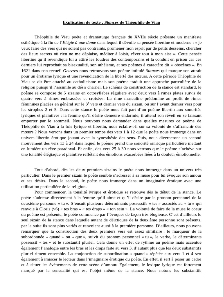 Explication de Texte Théophile de Viau | PDF
