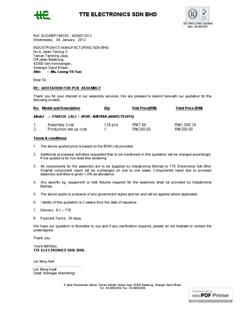 PCB Assembly Quotation for F16823S | PDF
