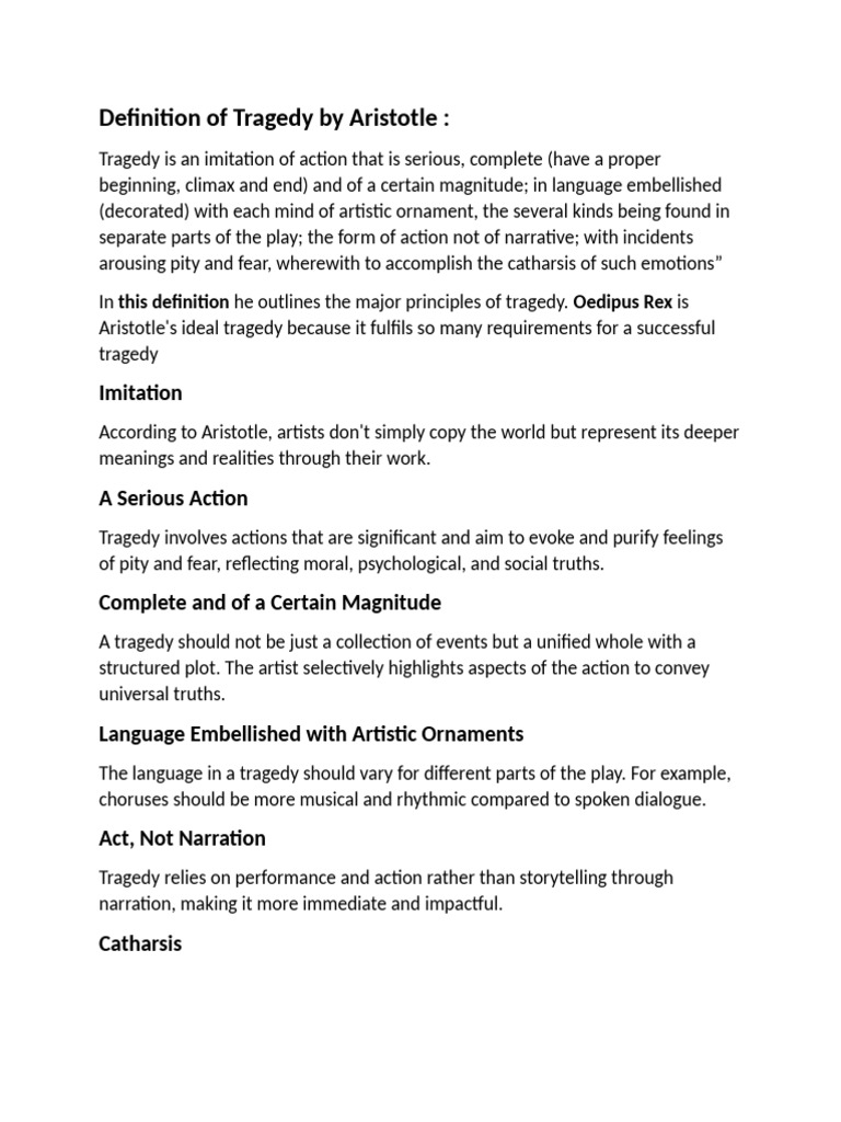 Definition of Tragedy by Aristotle Notes by Anoosha Bukhari | PDF