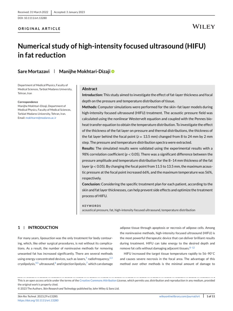 Numerical Study of High-Intensity Focused Ultrasound (HIFU) | PDF