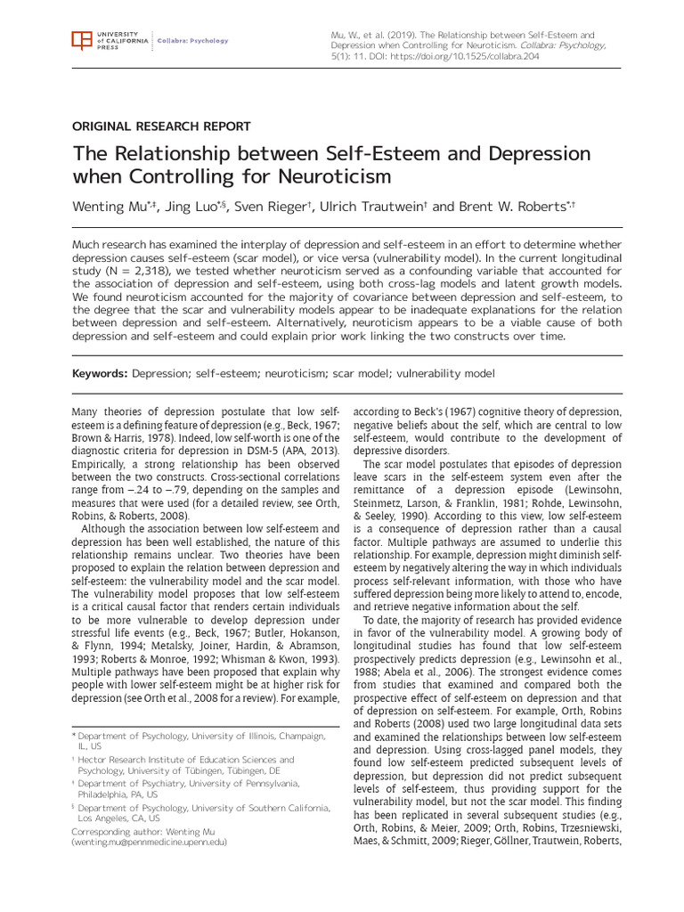 The Relationship Between Self-Esteem and Depressio | PDF | Self Esteem ...