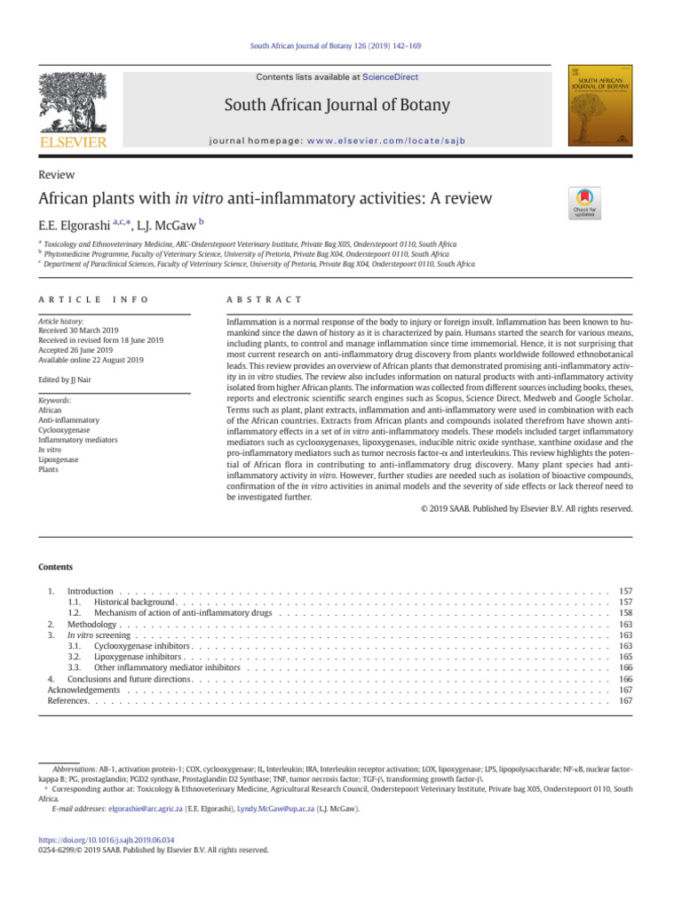 African Plants With in Vitro Anti - Inflammatory Activities A Review | PDF