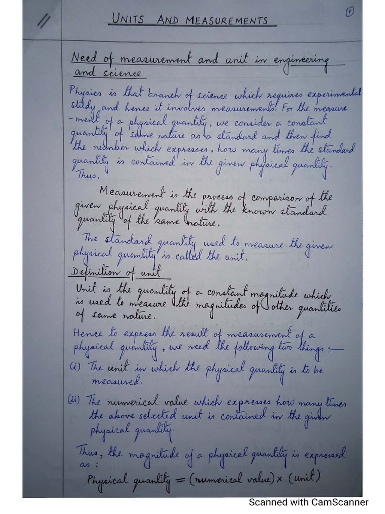 Unit and Measurement Notes in English | PDF