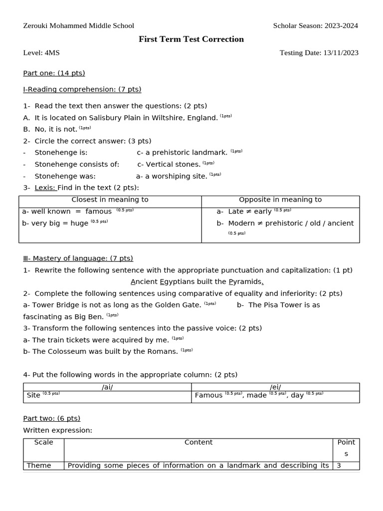 4MS 1st Term Test Correction 2023 | PDF