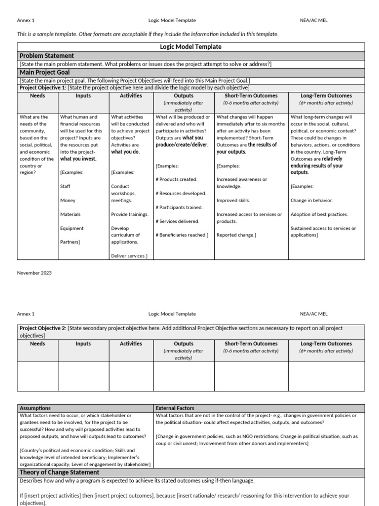 APPENDIX 2 - Logic Model Template - 2023 | PDF