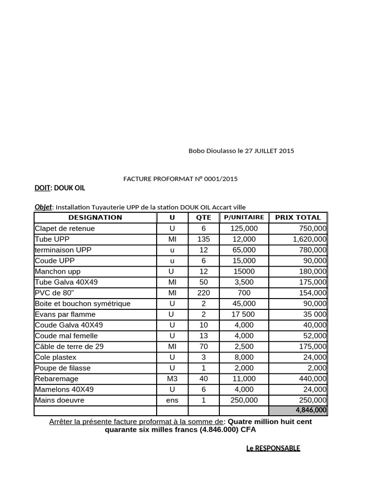 Factures Proformat DOUK OIL 2015-2021 | PDF