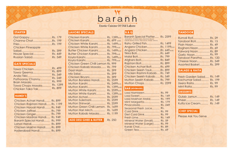 Baranh Jhang Menu | PDF