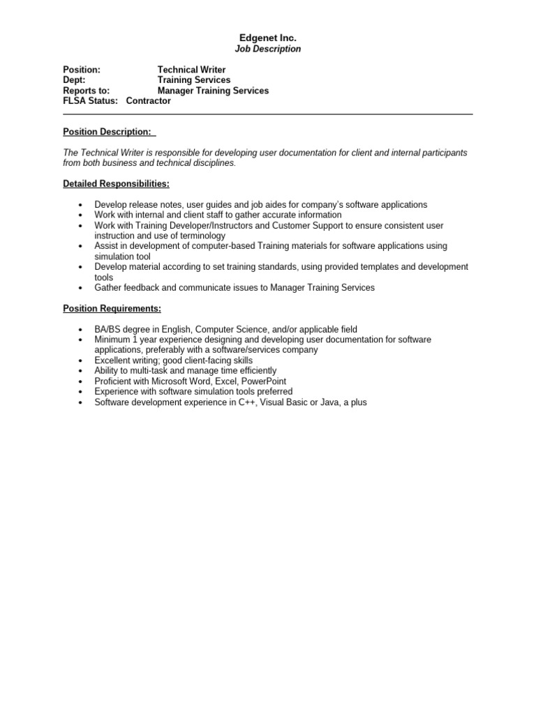 Job - Description - Technical Writer | PDF