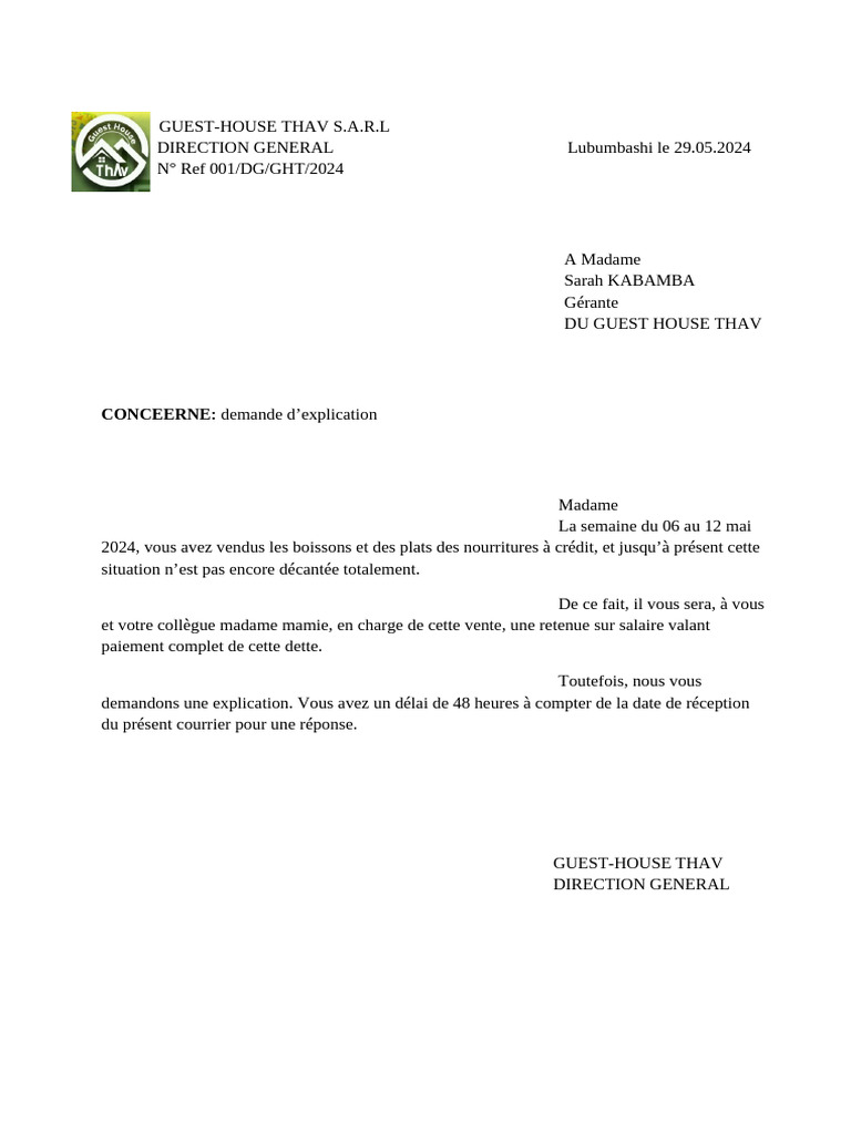 Demande D Explication Pdf