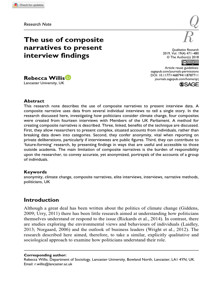 Willis 2018 The Use of Composite Narratives To Present Interview ...