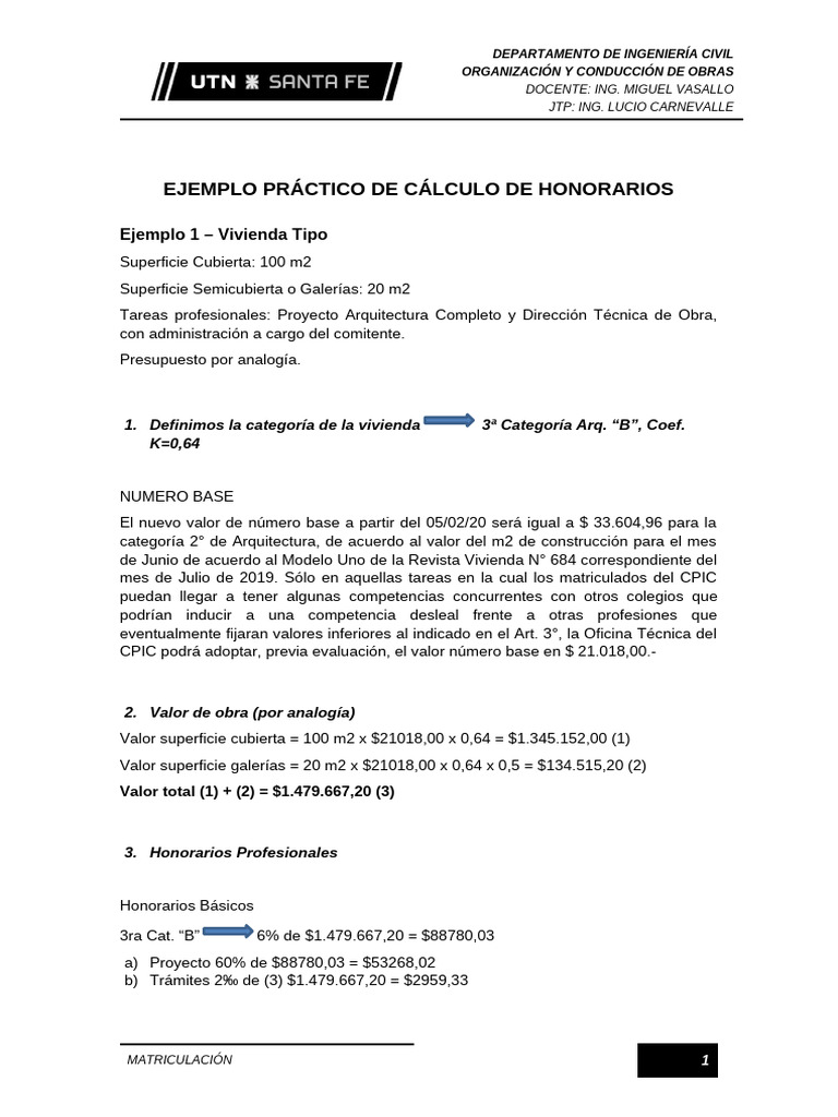 Ejemplos de Cálculo de Honorarios | PDF