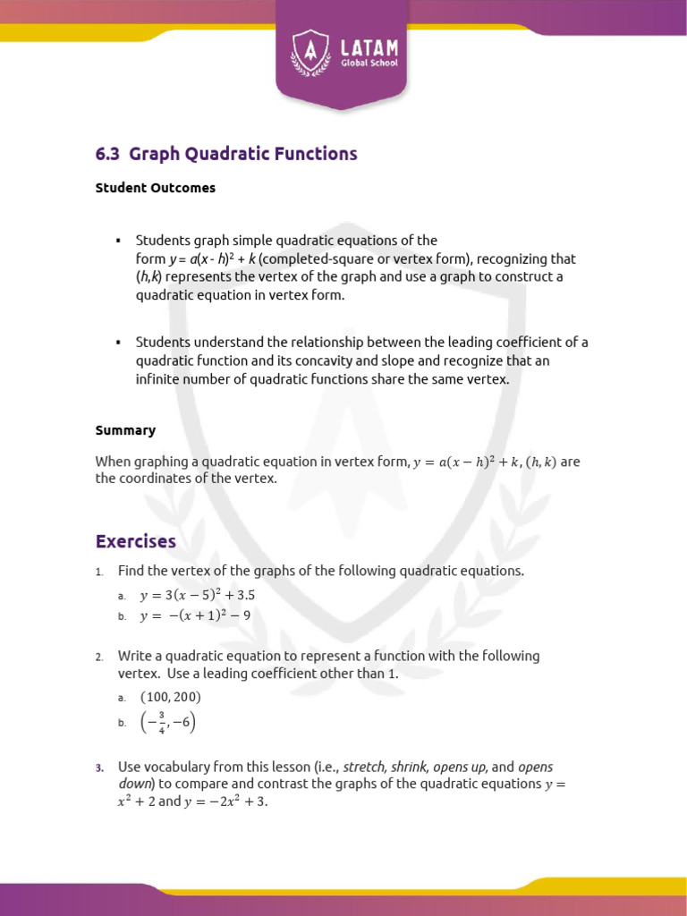 6.3A Graph Quadratic Functions | PDF | Teaching Methods & Materials ...