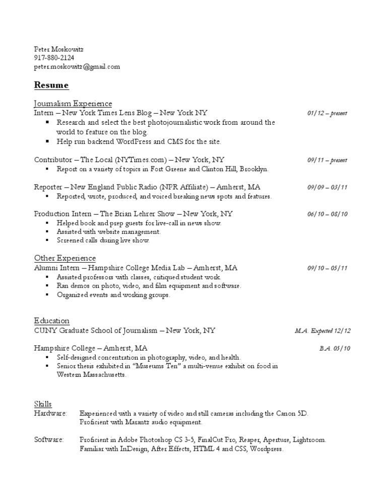 Peter Moskowitz Journalism Resume | PDF | Social Science