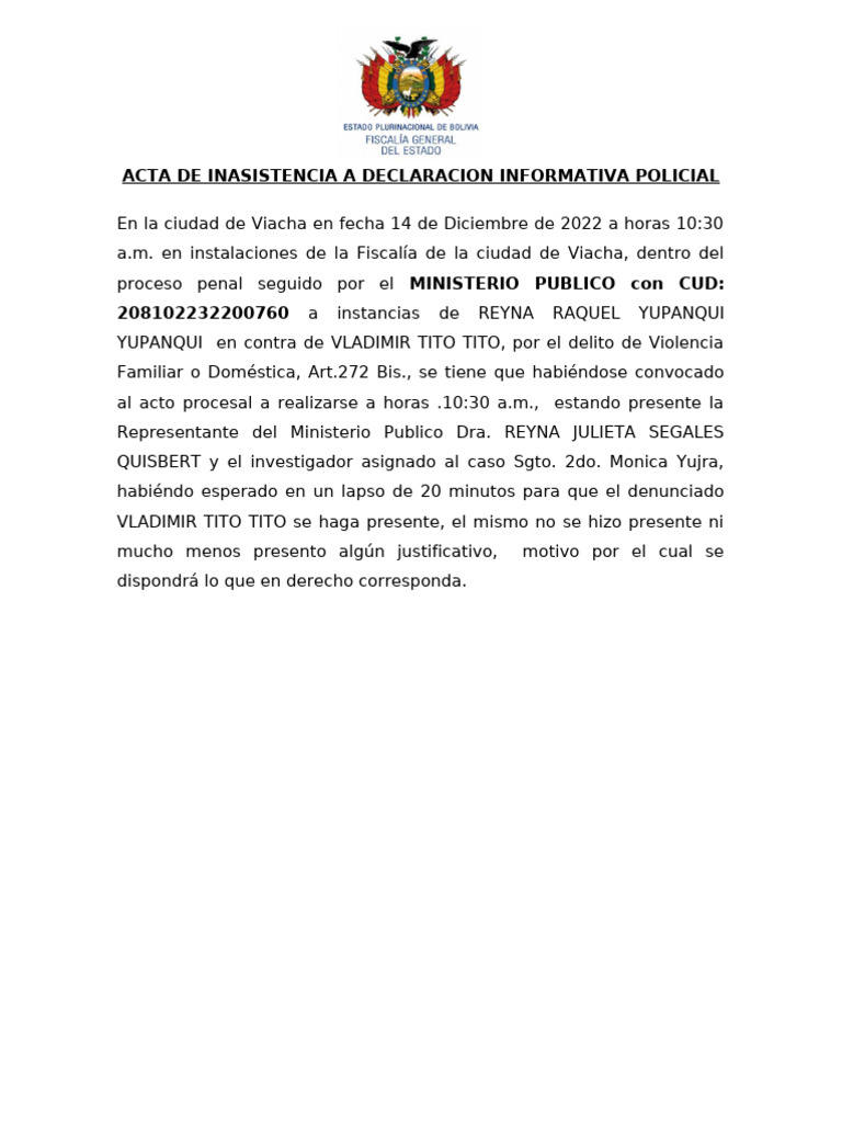 Acta de Inasistencia | PDF