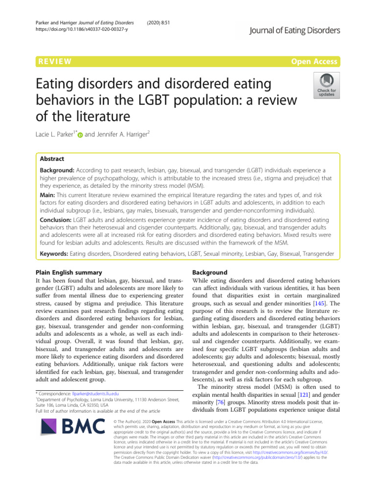 Eating Disorders and Disordered Eating Behaviors in The LGBT Population ...
