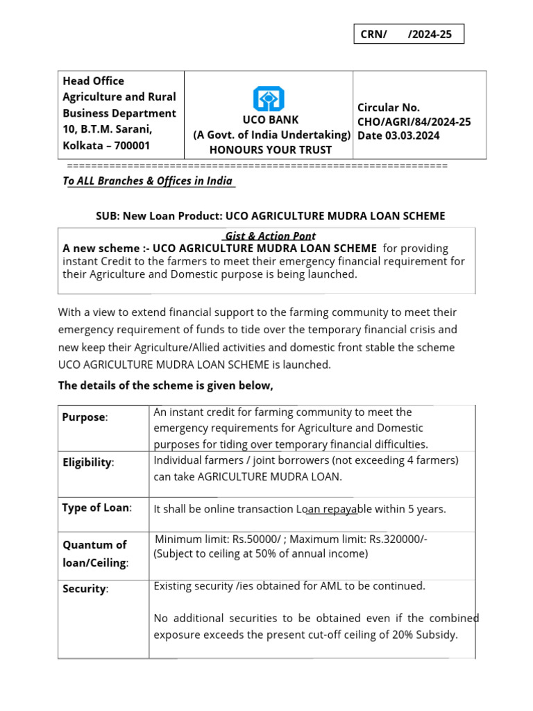 Agriculture Mudra Loan Scheme by Uco Bank | PDF
