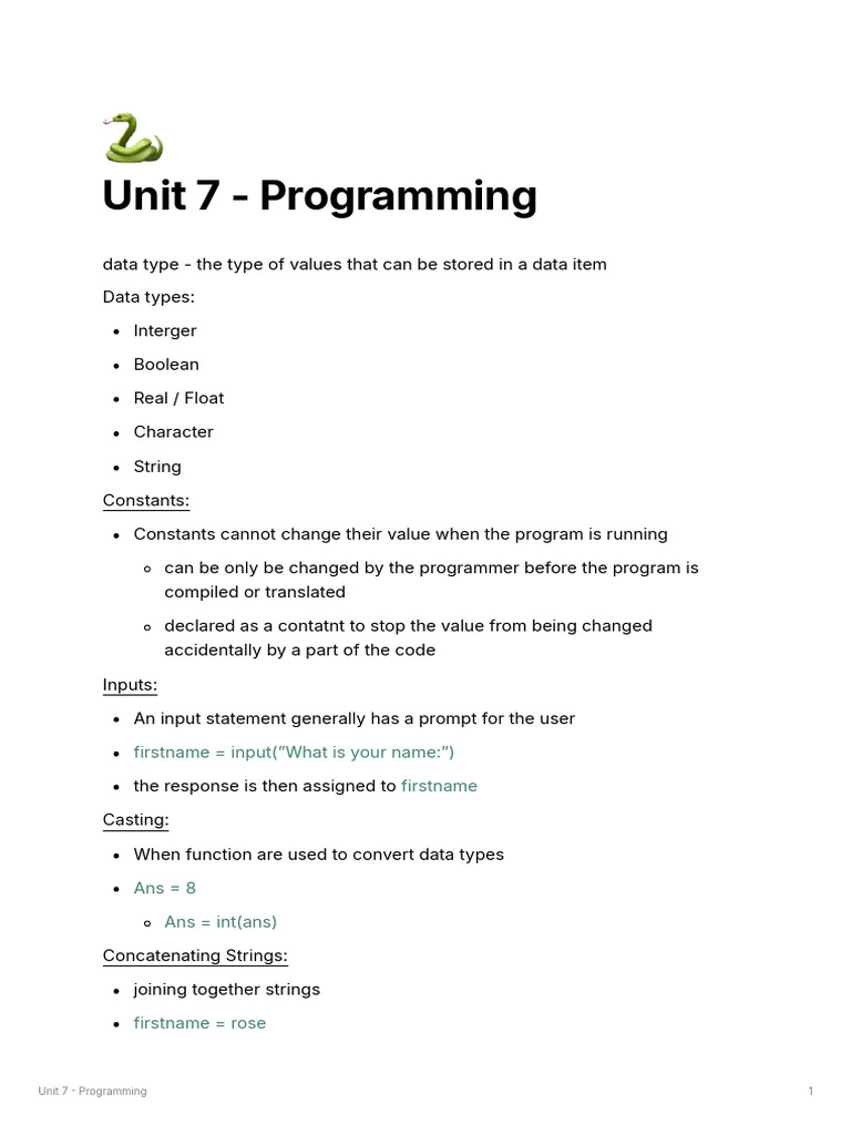 Unit 7 - Programming | PDF