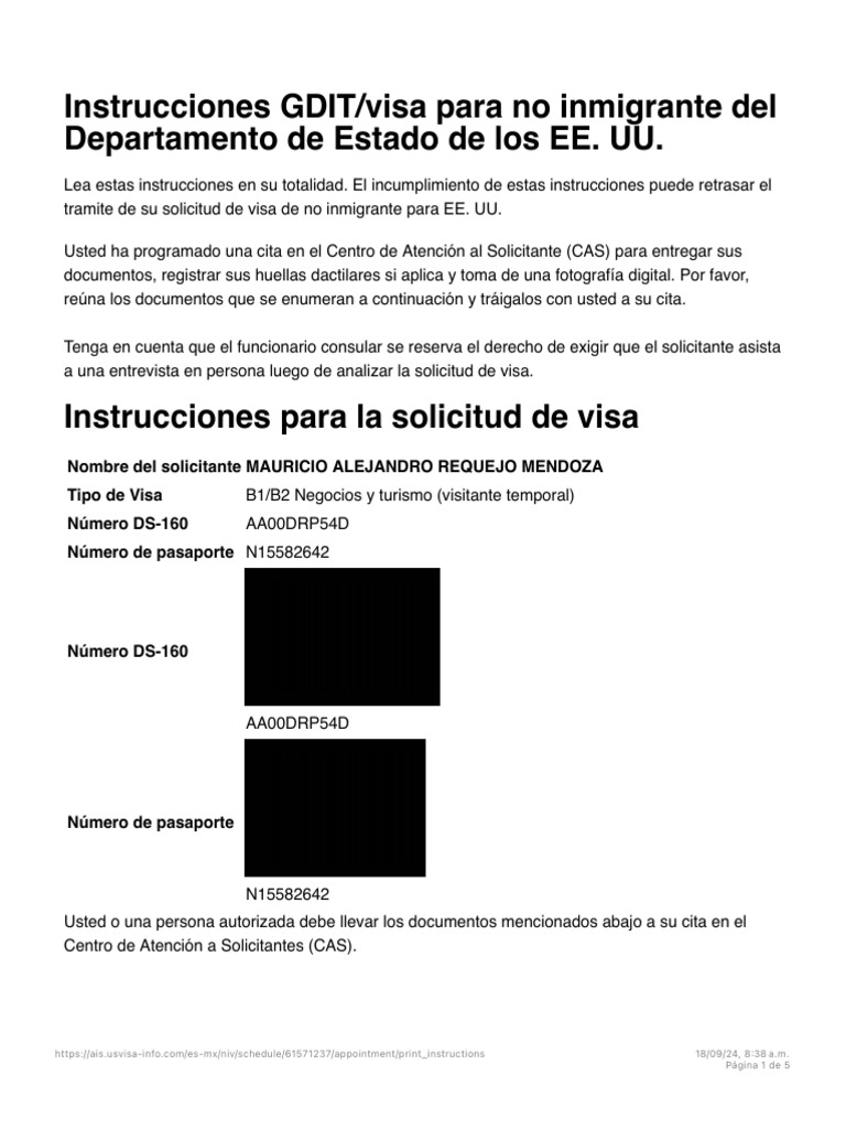 Confirmaci n e instrucciones official u s department of state visa