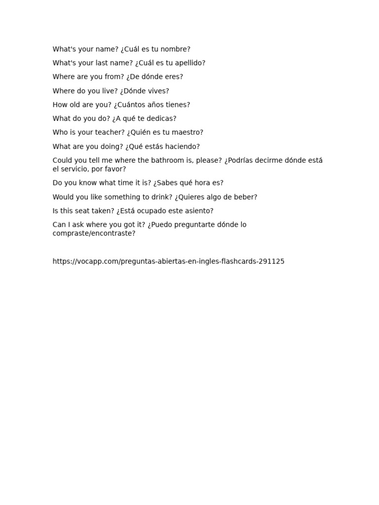 50 Preguntas en Ingles y Español | PDF