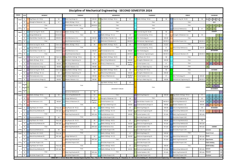 ME SEMESTER 2 2024 Timetable v1 | PDF