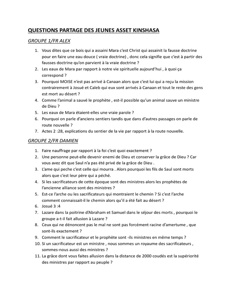 Questions Partage Des Jeunes Asset Kinshasa-1 | PDF