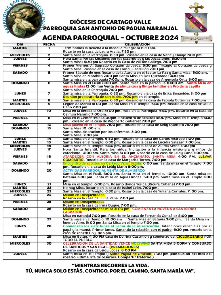 Agenda Mensual de Octubre | PDF