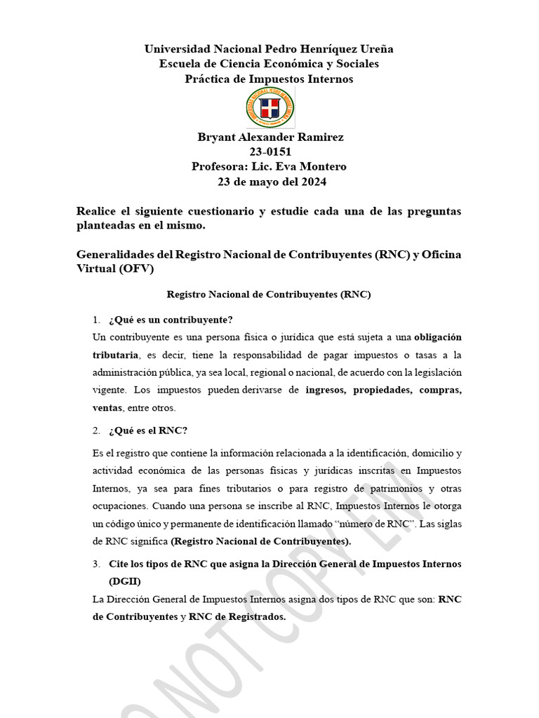 Registro Nacional de Contribuyentes y OFV | PDF | Impuestos | Contribuyente