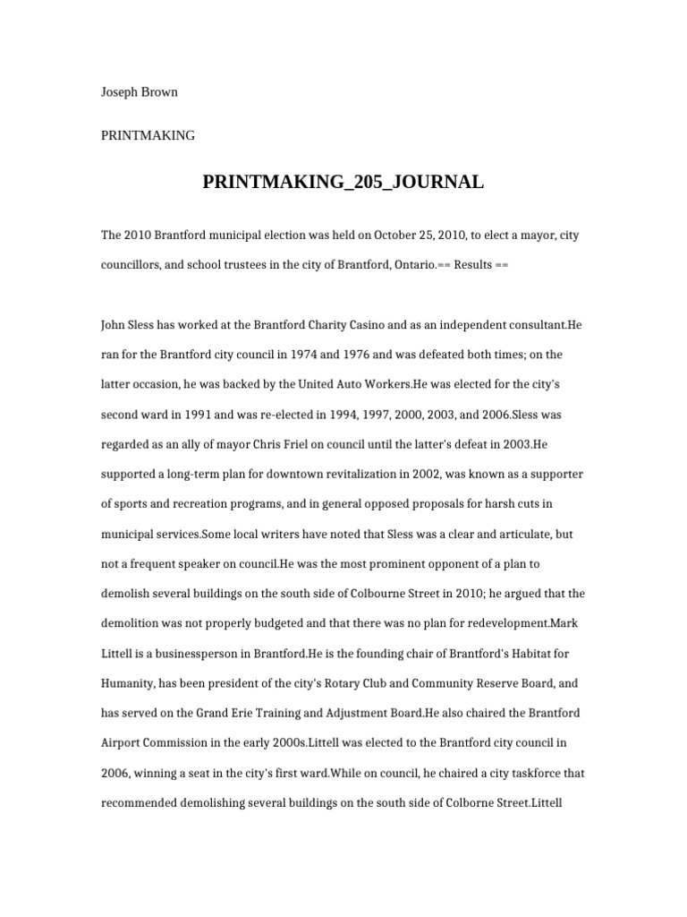 Printmaking 205 Journal | PDF