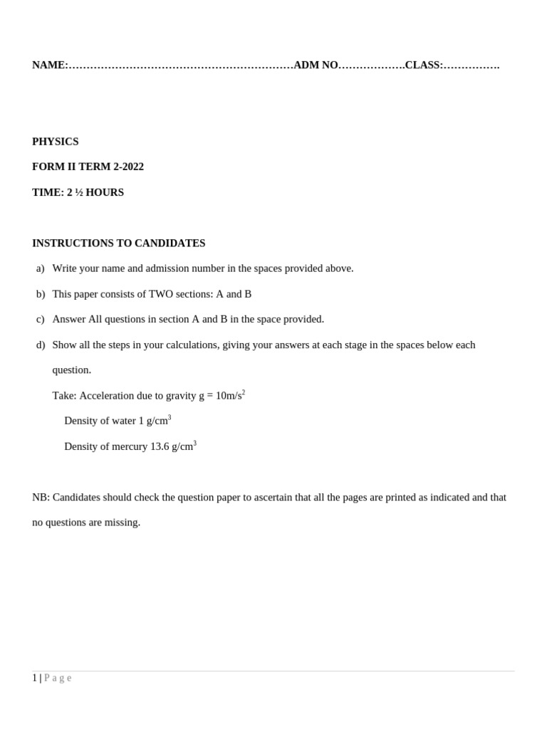 Physics Form 2 Term 2 | PDF