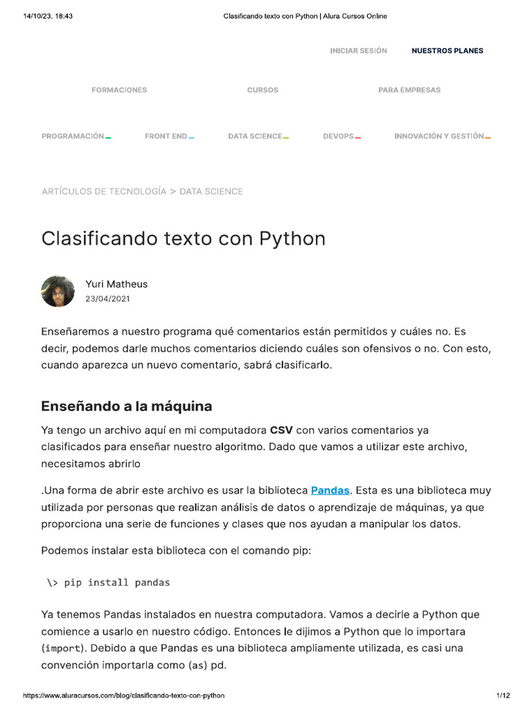 12 Clasificando Texto Con Pýthon | PDF