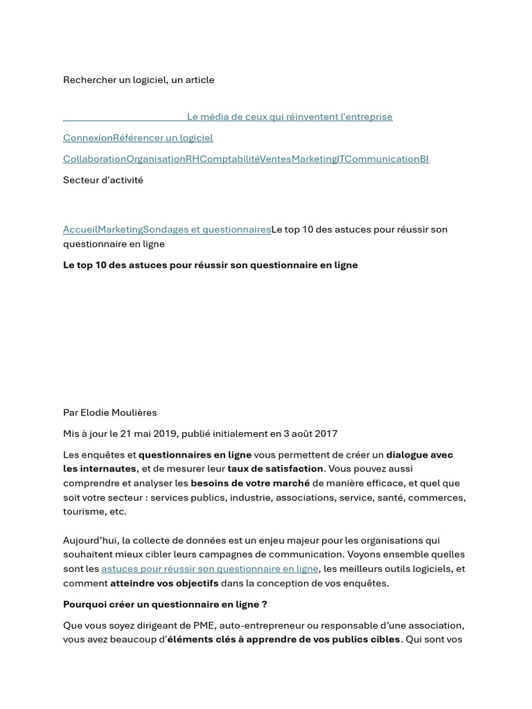 10 astuces pour réussir un questionnaire en ligne | PDF | Logiciel ...