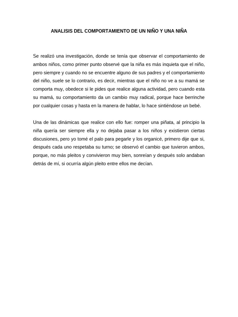 Analisis Del Comportamiento de Un Niño y Una Niña | PDF