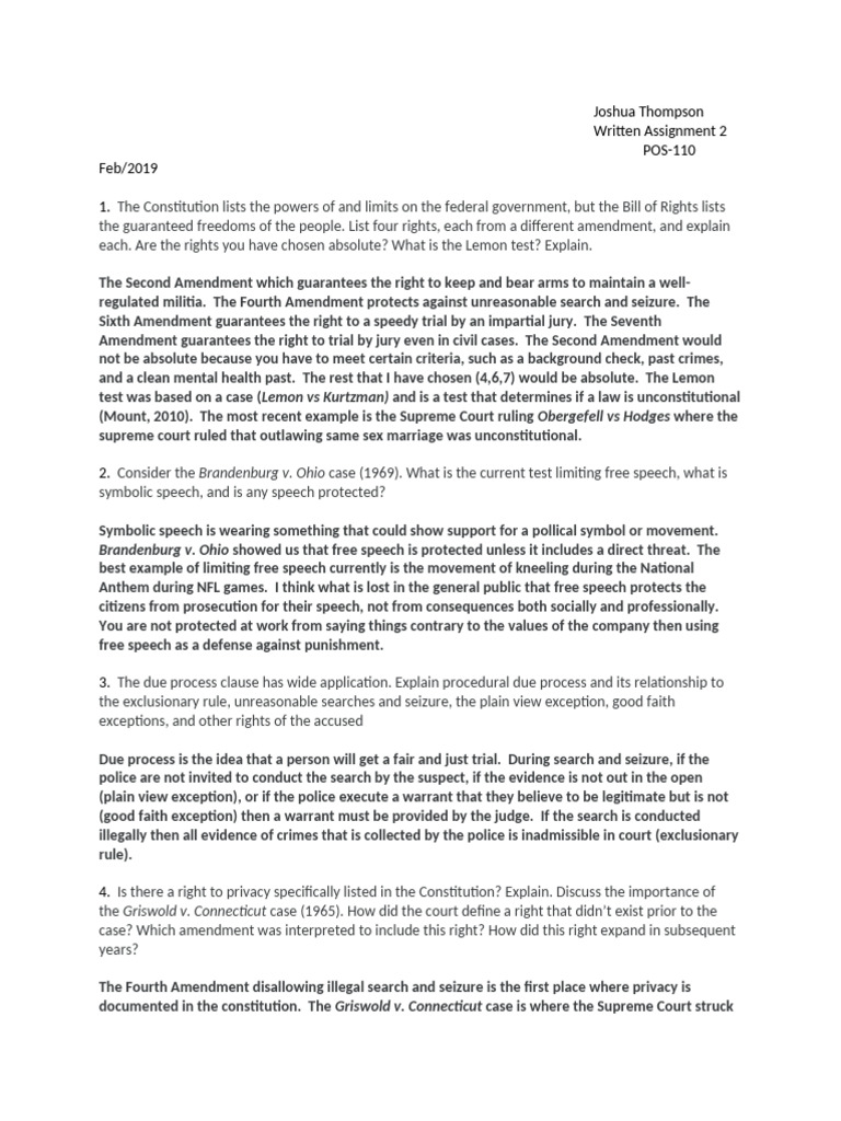 WrittenAssignment2-Joshua Thompson | PDF