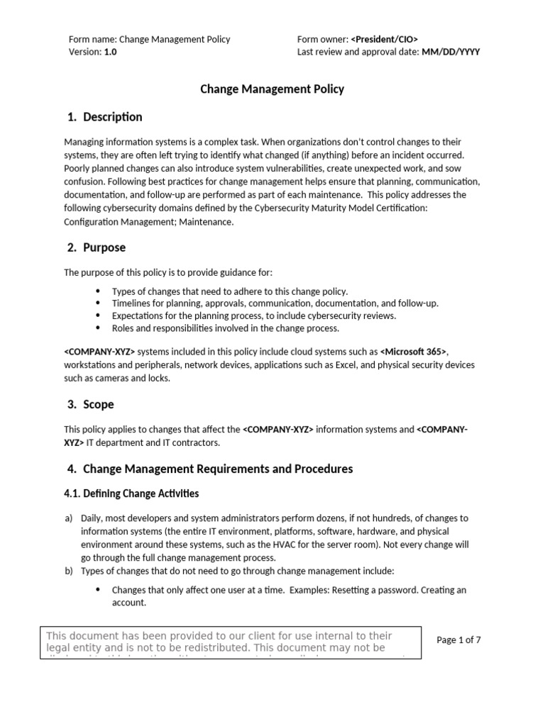 Change Management Policy Overview | PDF | Computer Security | Security