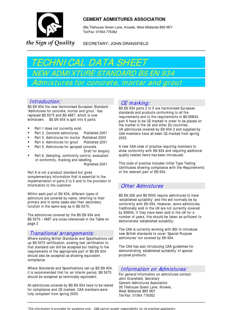 Tds 11 - New Admixture Standards Bs en 934 | Download Free PDF | Mortar ...