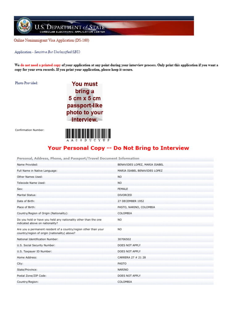 Consular Electronic Application Center - Print Application 8 | PDF