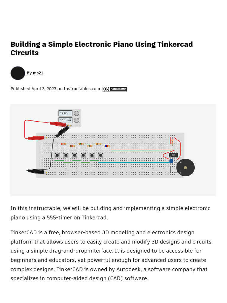 Building A Simple Electronic Piano Using Tinkerca | PDF
